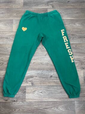 Green 'Fresh' Graphic Men's Sweatpants with Yellow Heart Accent/A433